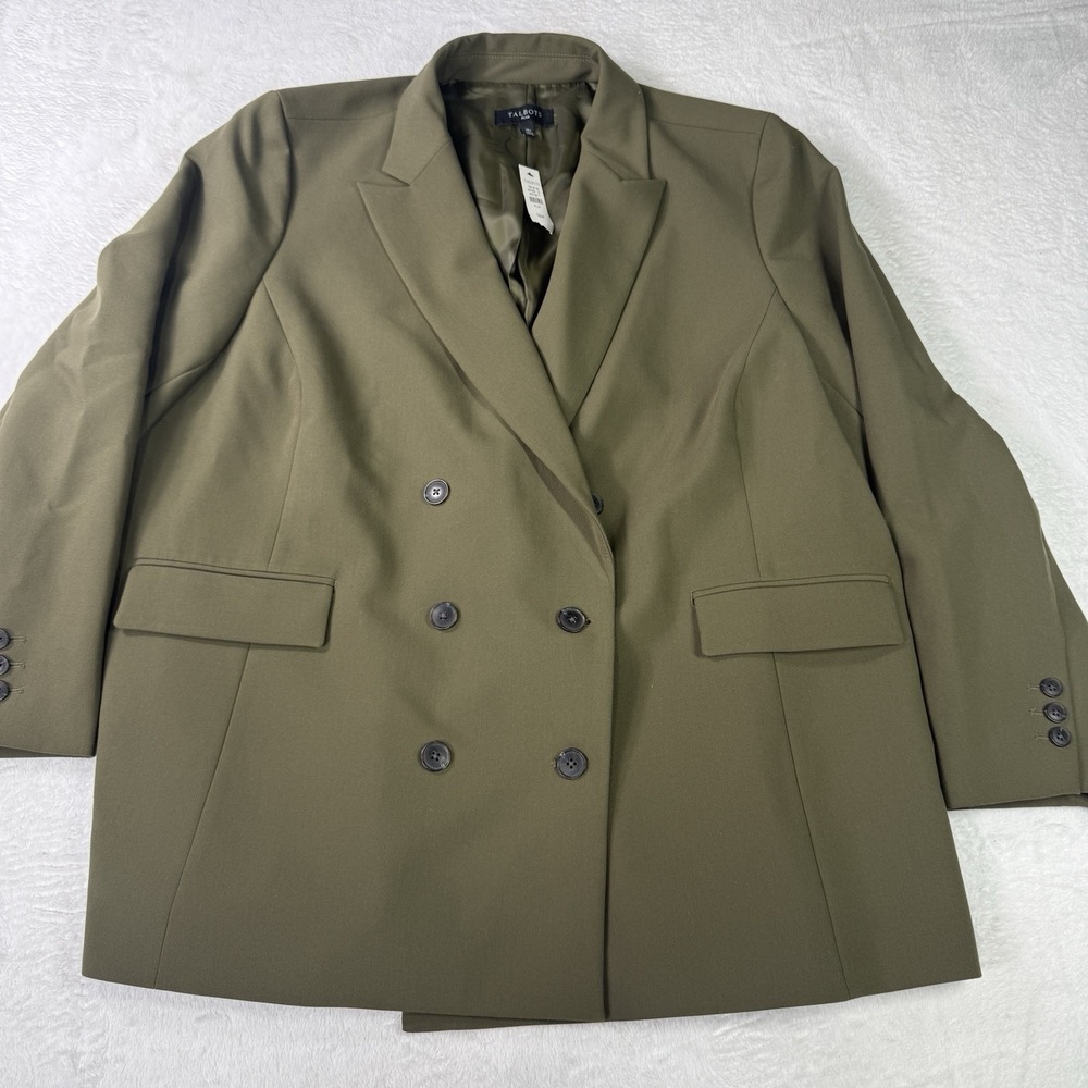 Talbots Twill Double Breasted Blazer Womens Plus 18 Olive Office NWT